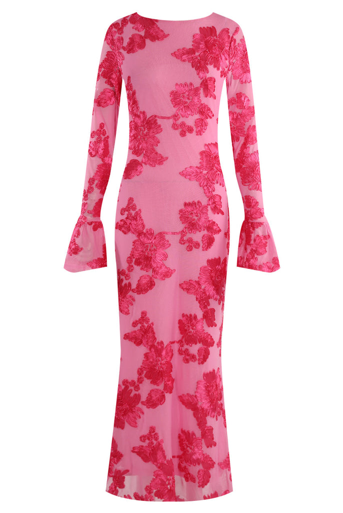 Floral Lace Lined Flute Cuffs Midi Dress - Stylish beautiful dress for special occasions | Buy Online