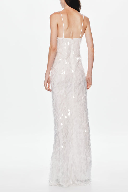 katherine halter deep v-neck sequin backless maxi dress in Ivory