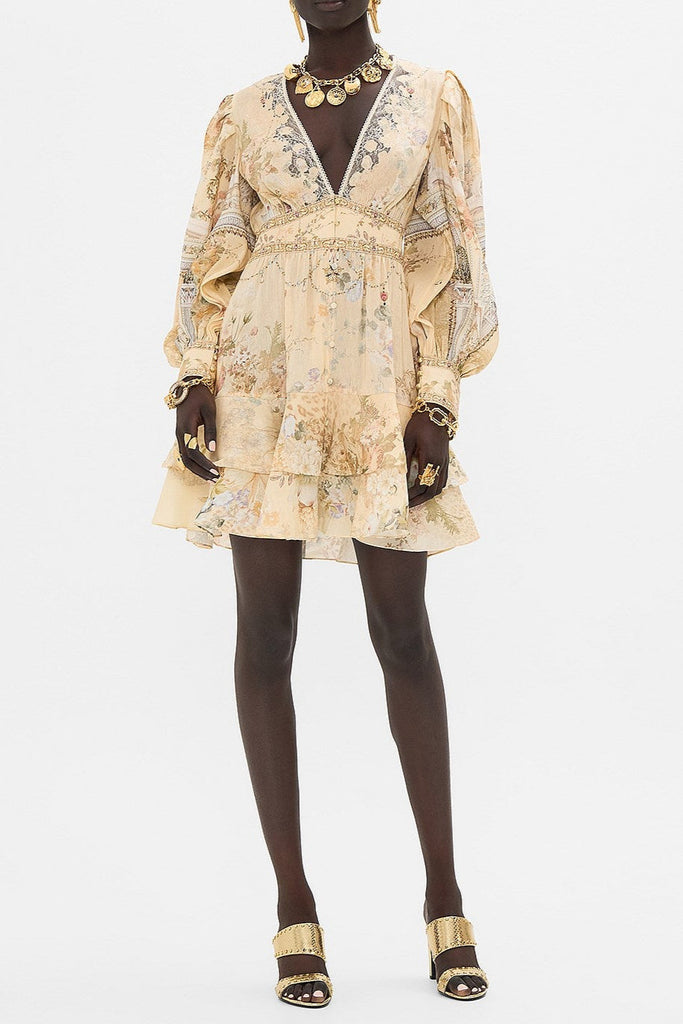 Shop  beautiful dress - Perfect for special occasions | multicolor floral print v-neckline silk layer mini dress