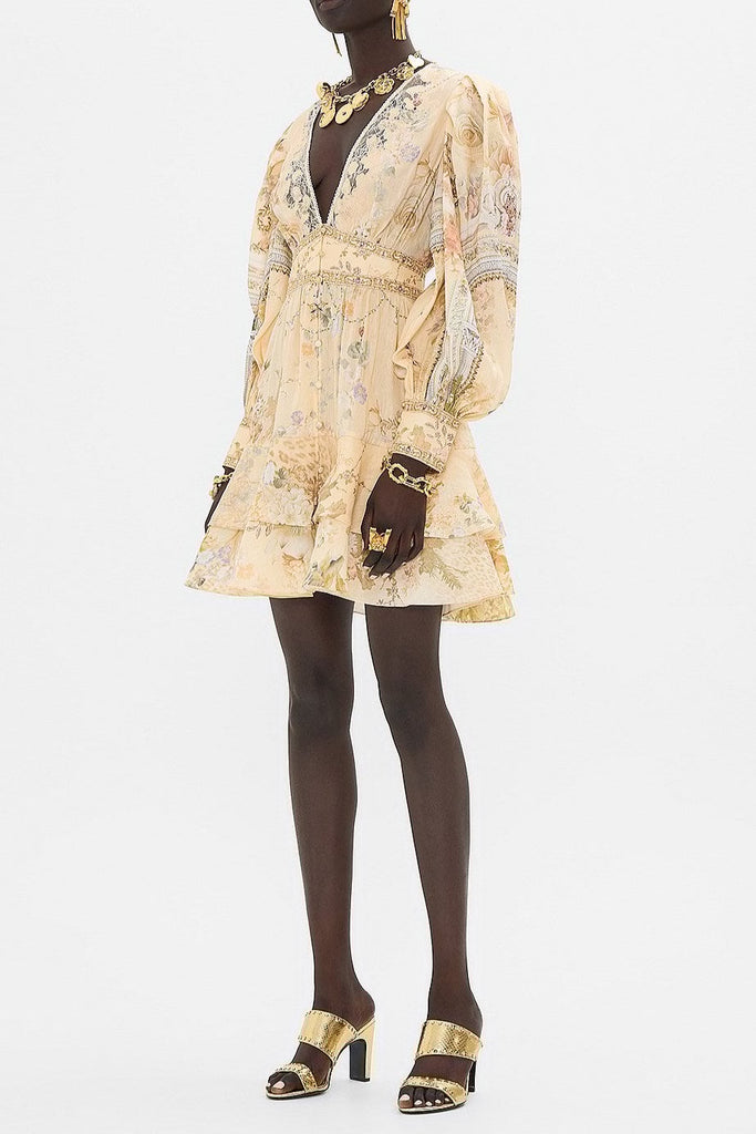 multicolor floral print v-neckline silk layer mini dress - Stylish beautiful dress for special occasions | Buy Online