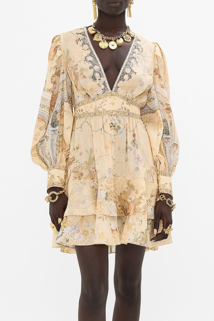 multicolor floral print v-neckline silk layer mini dress - Stylish beautiful dress for special occasions | Buy Online