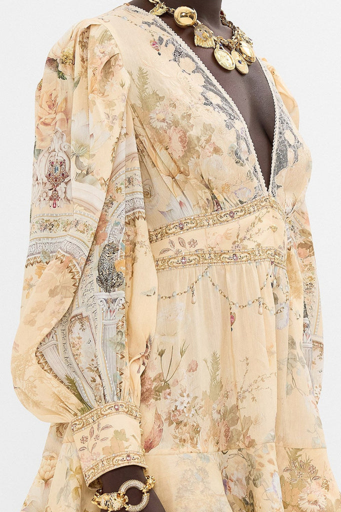 Shop  beautiful dress - Perfect for special occasions | multicolor floral print v-neckline silk layer mini dress