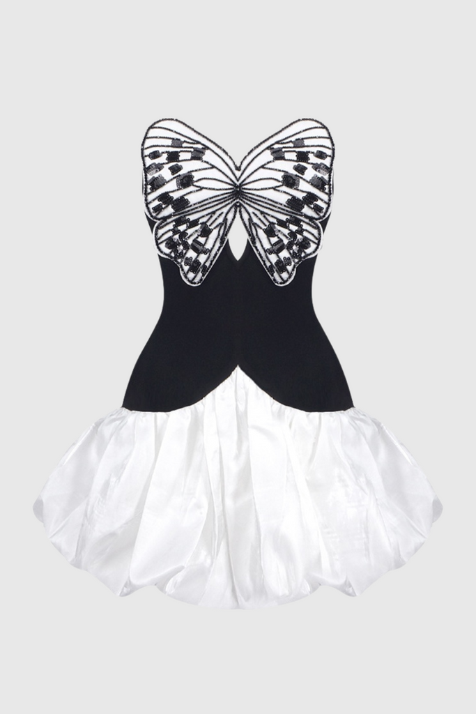 Stylish beautiful dress | Kaidee Butterfly Strapless Puffy Mini Dress - Ideal for special occasions