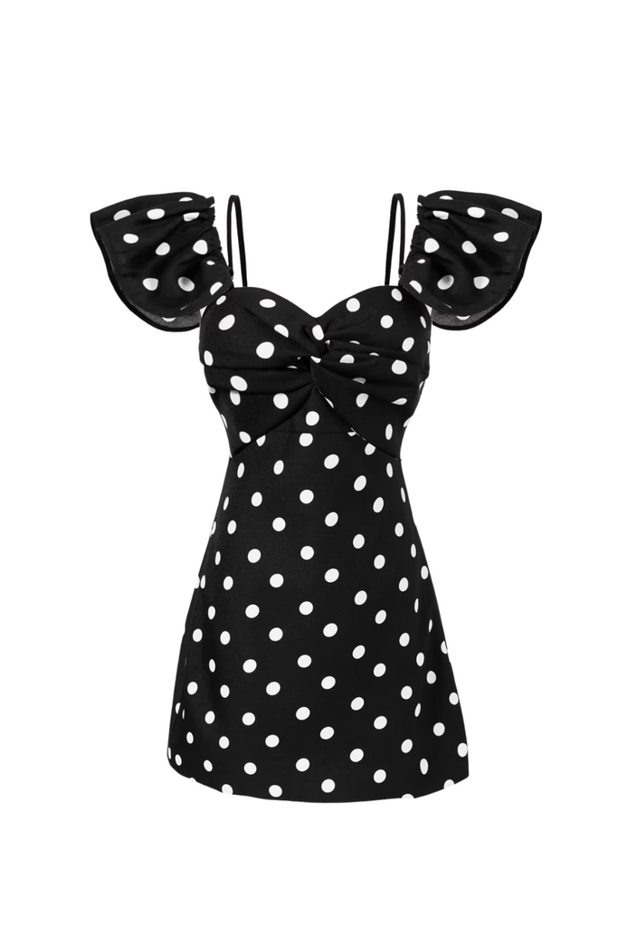 hermosa Dot Off Shoulder Mini Dress In Black - Stylish black dress for special occasions | Buy Online