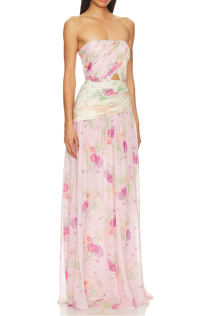 Stylish beautiful dress | PINTIL STRAPLESS PLEATED FLORAL MAXI DRESS IN MULTI - Ideal for special occasions