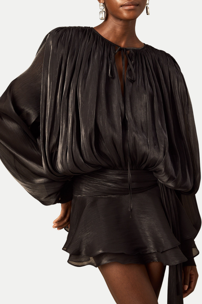 Stylish black dress | Anzay Pleated Ruffled Hem Mini Dress - Black - Ideal for special occasions