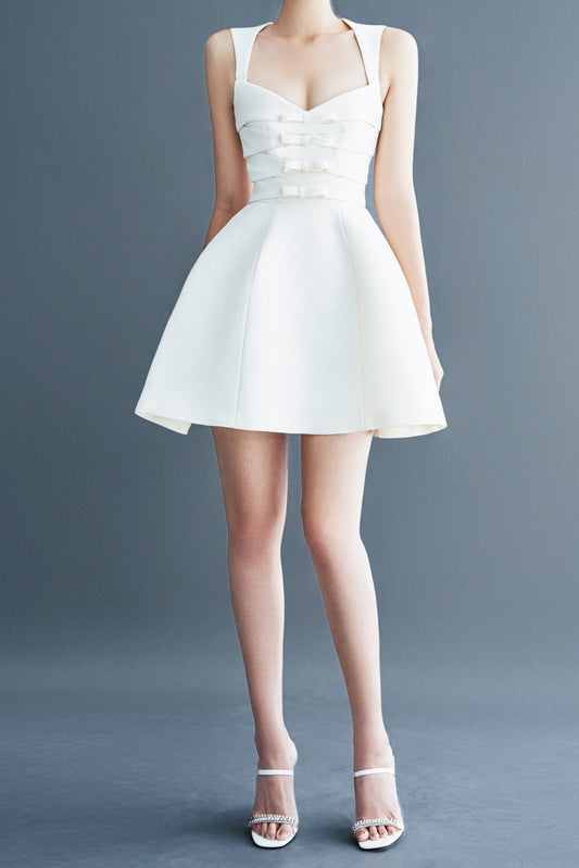 salome BOW SATIN MINI DRESS IN WHITE