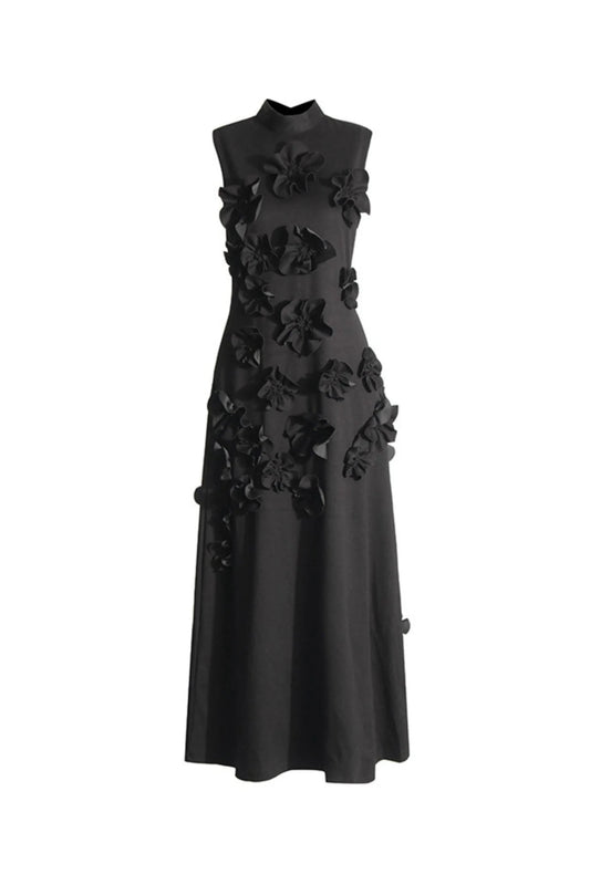 mary BLACK FLOWER EMBELLISHED MAXI DRESS