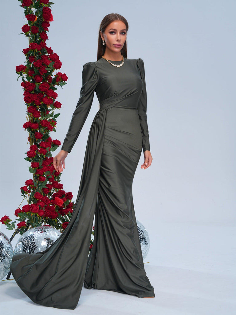 Full Cover Ribbon Green Mermaid Dress - Stylish green dress for special occasions | Buy Online