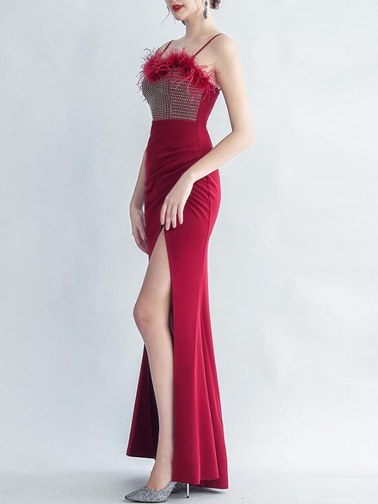Shop  beautiful dress - Perfect for formal | Feather Spaghetti Rhinestone Formal Dress