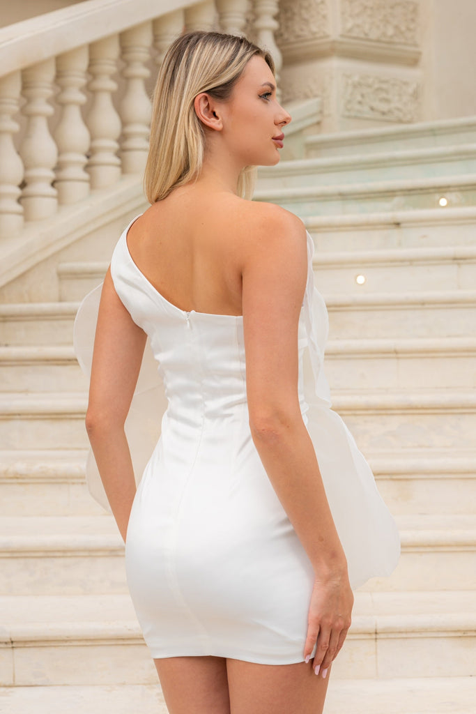 Stylish white dress | bonnie 3D Voluminous Organza Floral Mini Dress - White - Ideal for special occasions