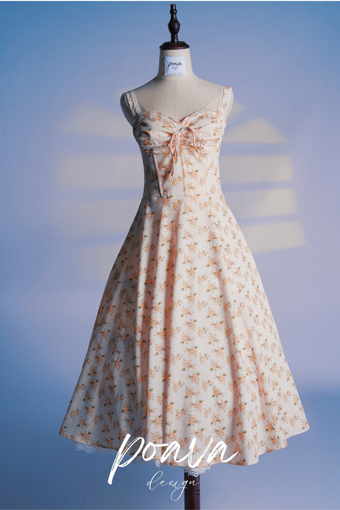 WHITE VINTAGE FLORAL PRINT COTTON BUSTIER SUNDRESS  - Vintage white dress for special occasions | Buy Online