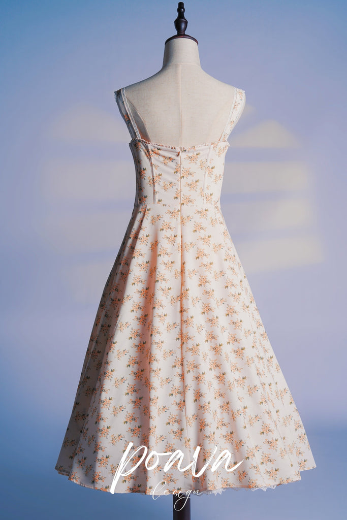 WHITE VINTAGE FLORAL PRINT COTTON BUSTIER SUNDRESS  - Vintage white dress for special occasions | Buy Online