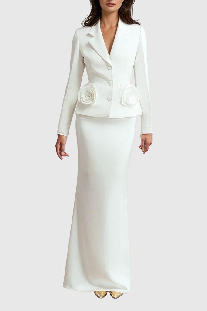 Stylish beautiful dress | Davena Flower Lapel Skirt Set - Ideal for special occasions