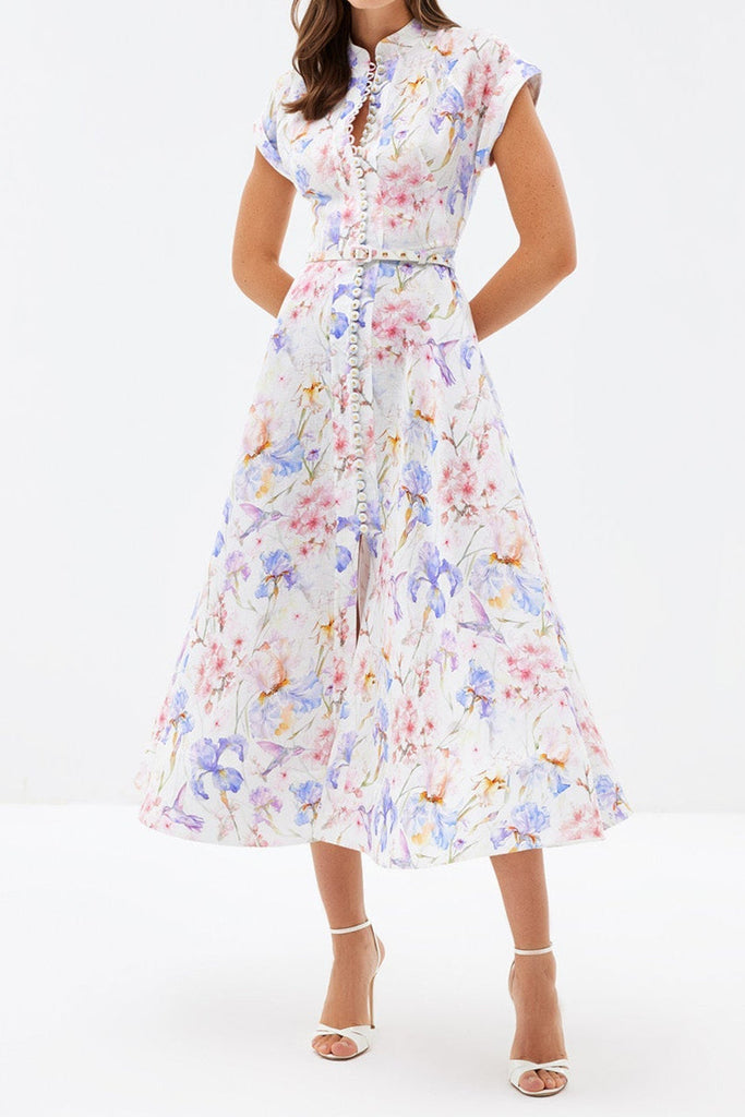 Stylish beautiful dress | multicolor floral print a-line midi dress - Ideal for special occasions