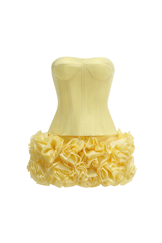 samantha flower embellished mini skirt corset set in yellow - Stylish yellow mini for special occasions | Buy Online