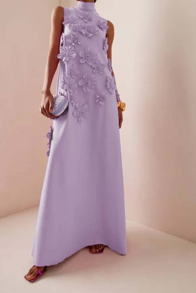 Stylish purple dress | molly PURPLE FLOWER EMBELLISHED MAXI DRESS - Ideal for special occasions
