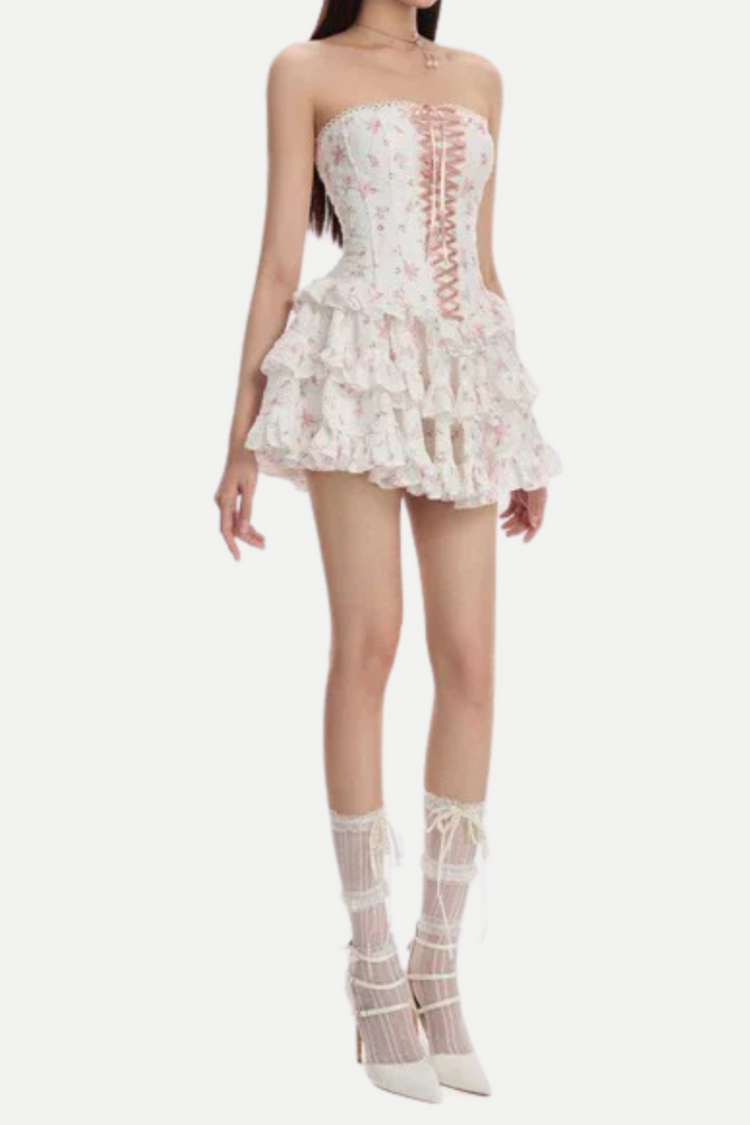 Stylish white dress | floral print chest-wrapped mini dress in white - Ideal for special occasions