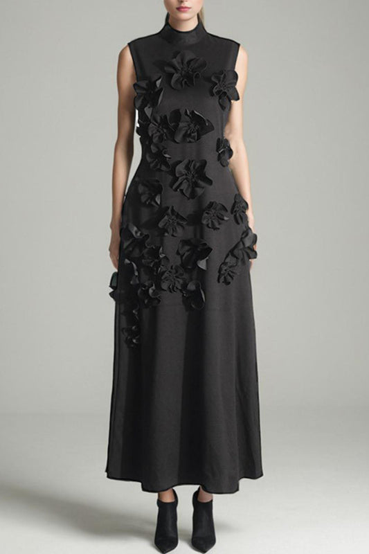 mary BLACK FLOWER EMBELLISHED MAXI DRESS