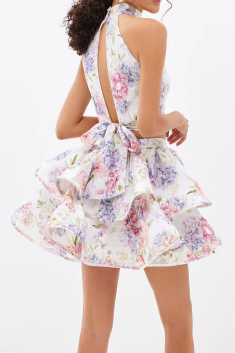 jessica printed backless halter top skirt set in pink - Stylish pink dress for special occasions | Buy Online