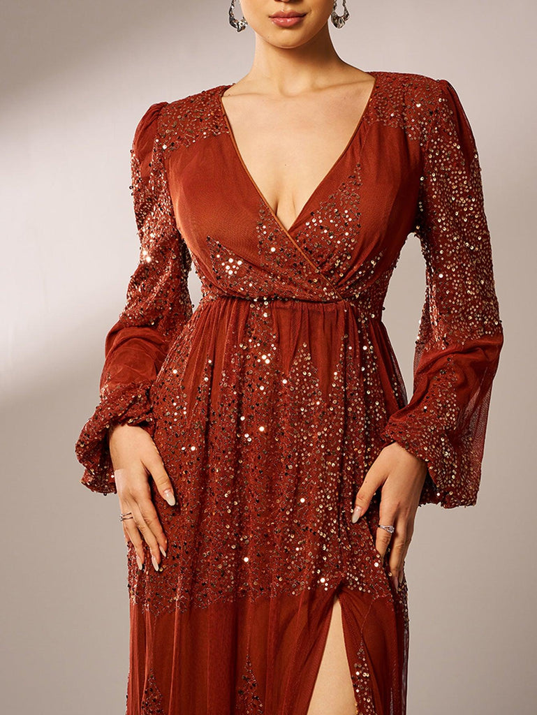 Sexy beautiful dress | Sexy V-neck Slit Sequin Prom Dress - Ideal for special occasions