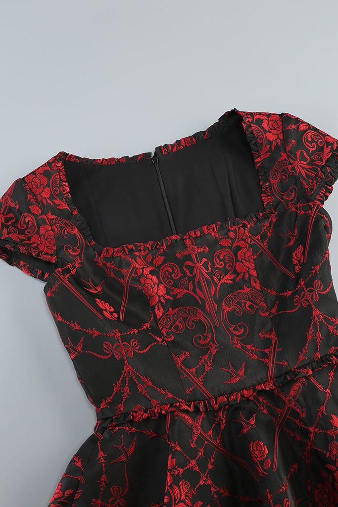 Shop  red dress - Perfect for special occasions | square neck jacquard mini dress in Black Red