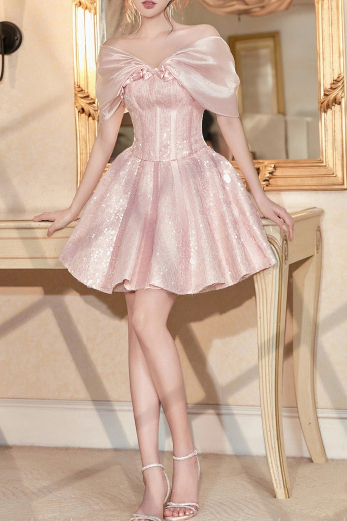 juliet STRAPLESS SEQUIN MINI DRESS IN PINK - Stylish pink dress for special occasions | Buy Online