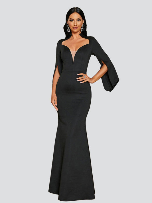 V-Neck Mermaid Cape Sleeve Dress