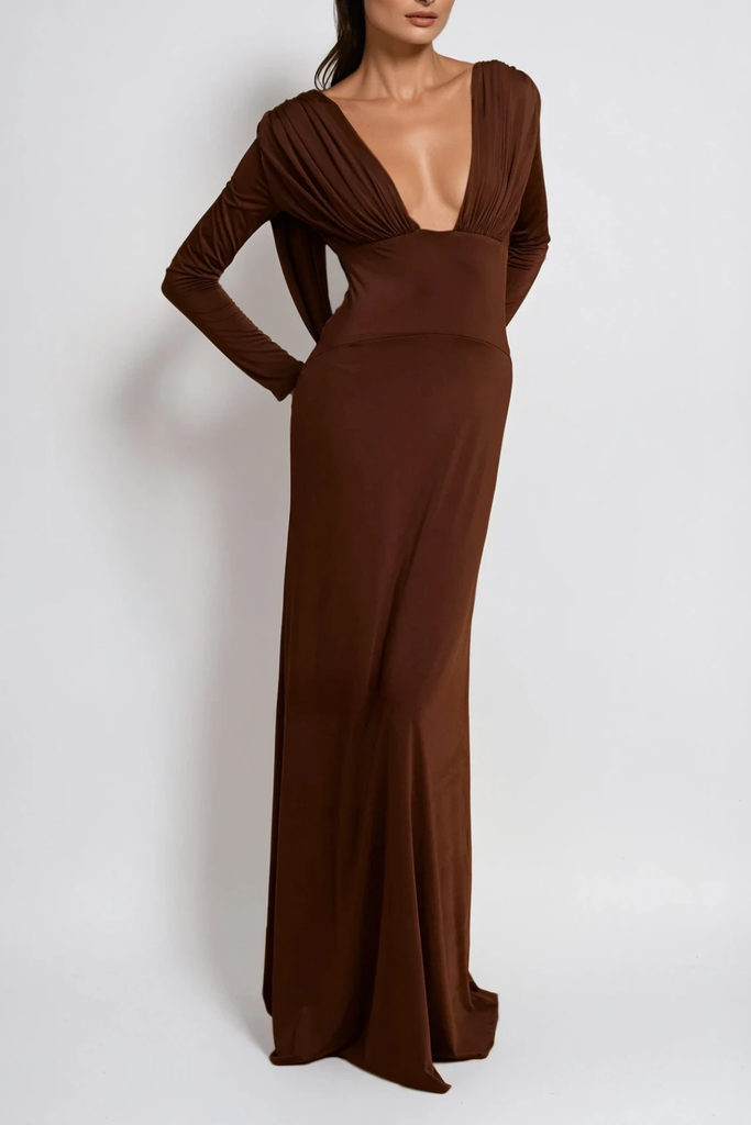 Stylish beautiful dress | Daveth Plunge Backless Ruch Maxi Dress - Ideal for special occasions