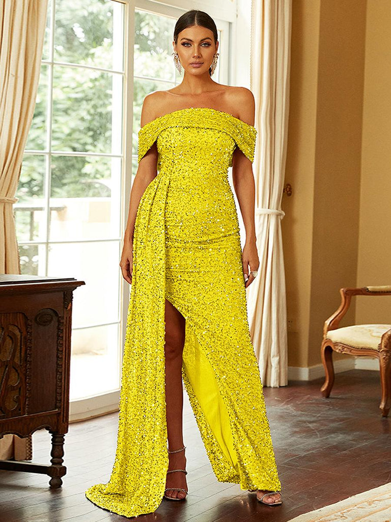 Shop  beautiful dress - Perfect for special occasions | Off Shoulder Sequin High Split Prom Dress