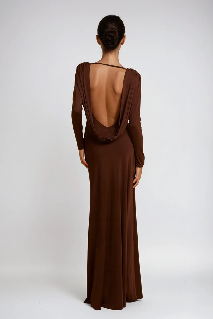 Daveth Plunge Backless Ruch Maxi Dress - Stylish beautiful dress for special occasions | Buy Online