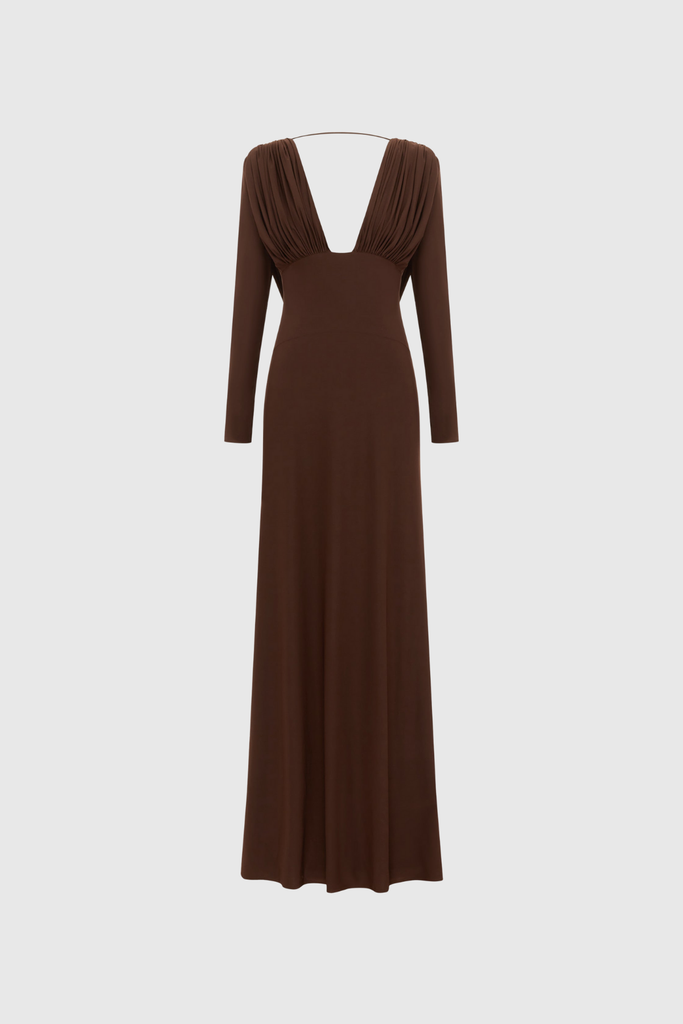 Stylish beautiful dress | Daveth Plunge Backless Ruch Maxi Dress - Ideal for special occasions