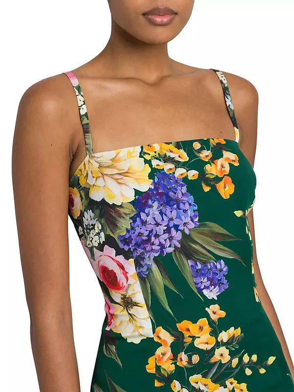 Stylish green dress | floral print sheath midi dress in green - Ideal for special occasions