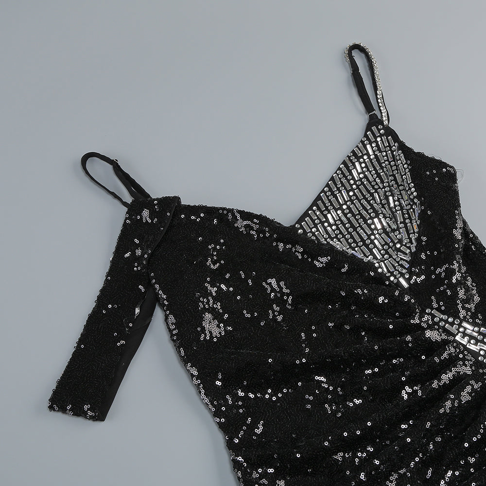 Stylish black dress | sequin strap maxi dress in black - Ideal for special occasions