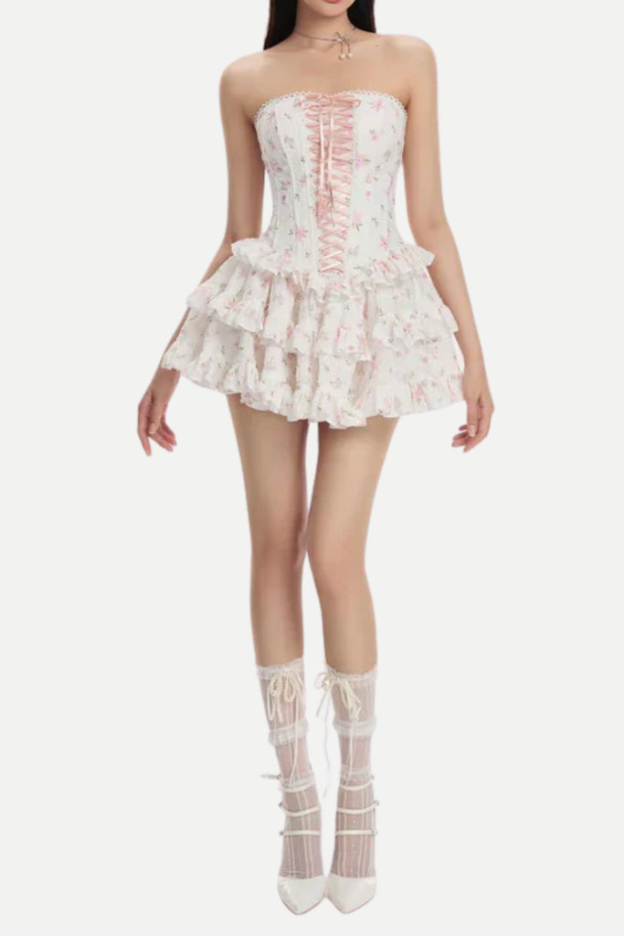 Shop  white dress - Perfect for special occasions | floral print chest-wrapped mini dress in white