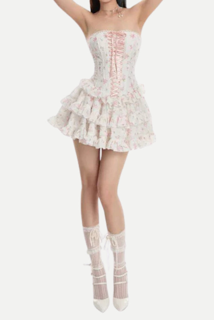 Stylish white dress | floral print chest-wrapped mini dress in white - Ideal for special occasions