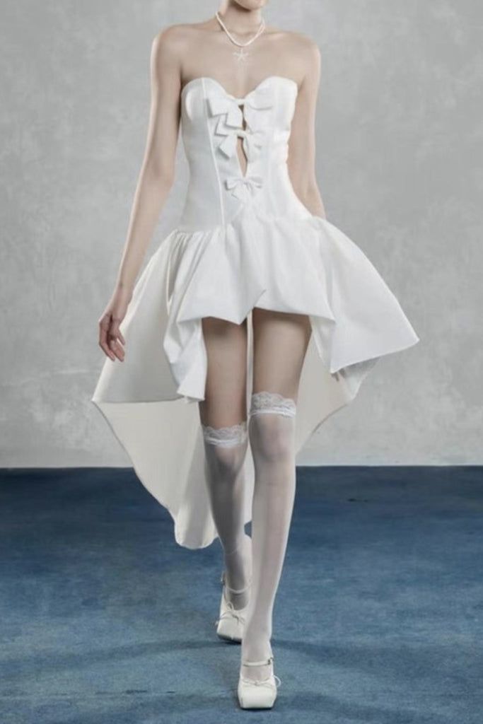 Stylish white dress | samantha bow-tie strapless mini dress in white - Ideal for special occasions