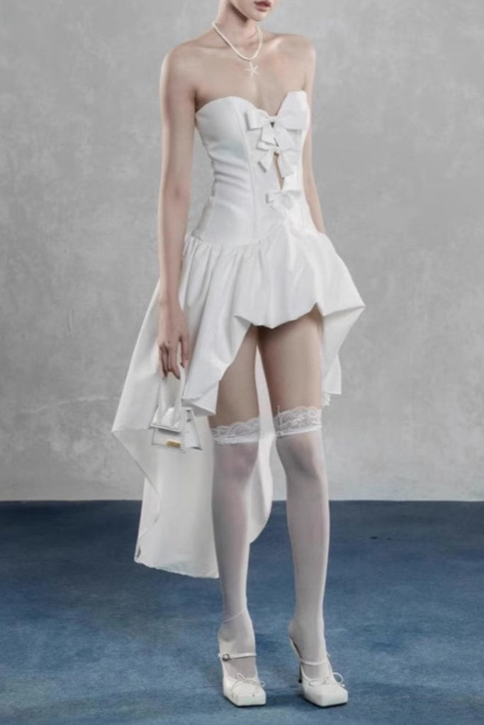 samantha bow-tie strapless mini dress in white - Stylish white dress for special occasions | Buy Online