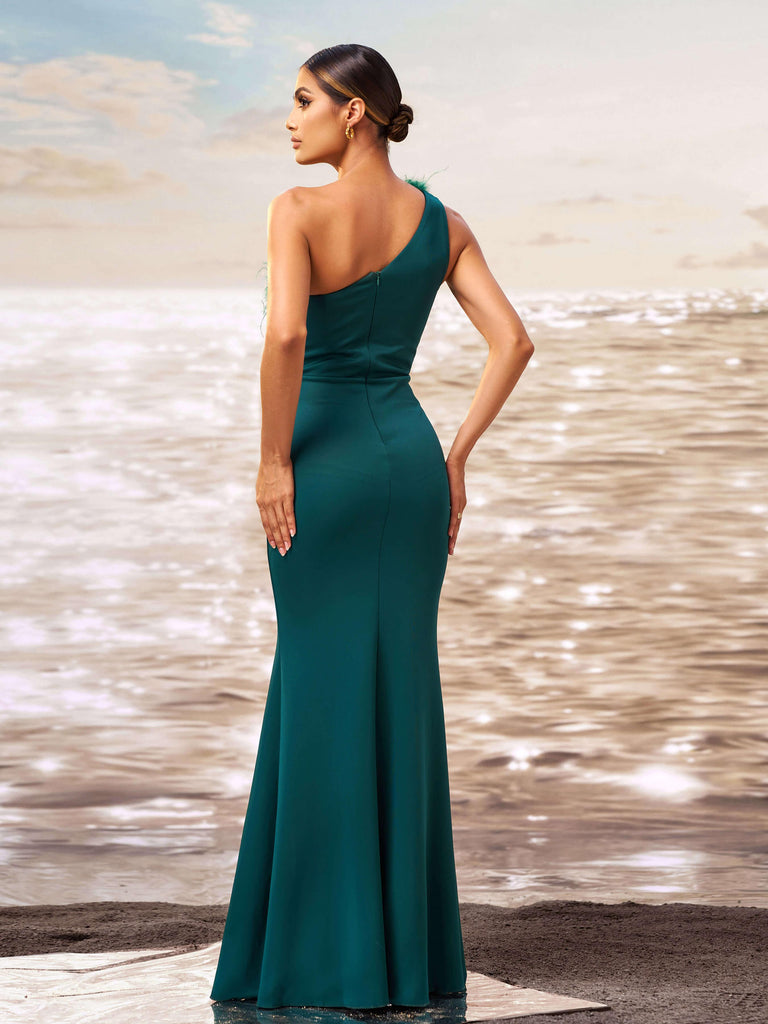 One Shoulder Feather Cutout Formal Dress - Formal beautiful dress for formal | Buy Online