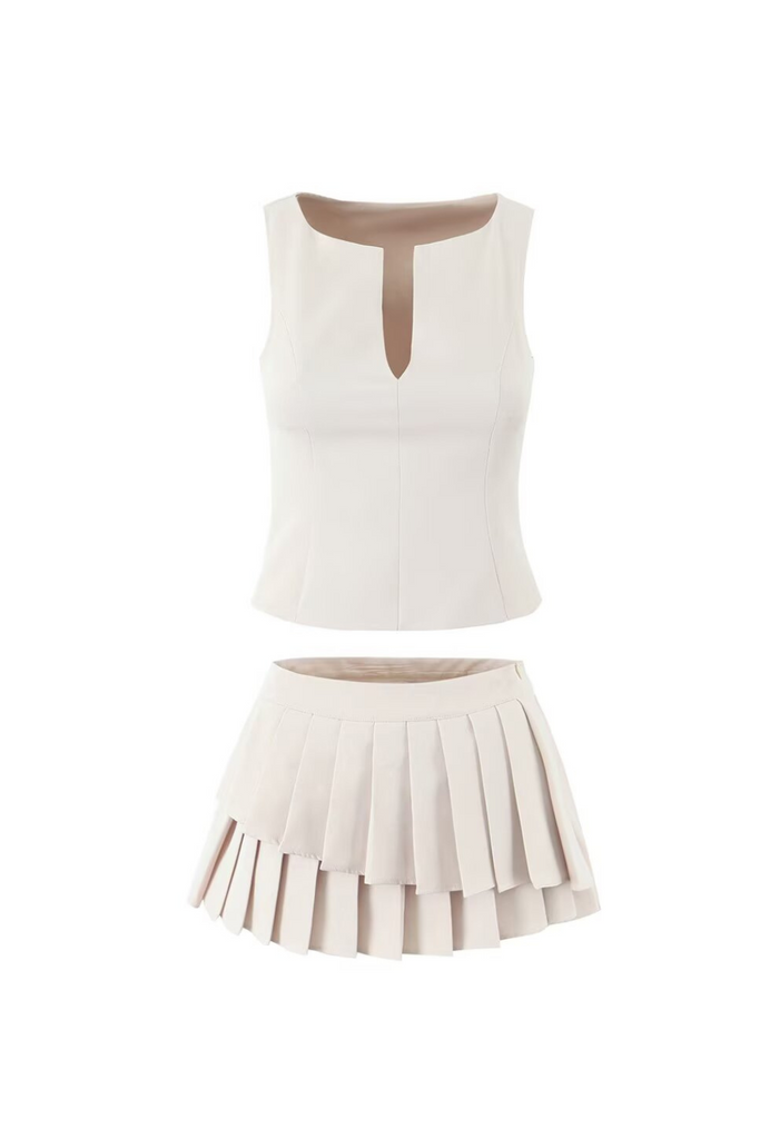 Stylish beige dress | elvira Sleeveless Ruffle Skirt Set in beige - Ideal for special occasions