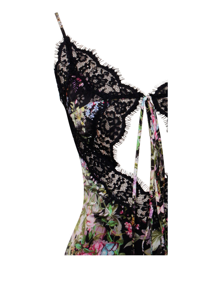 Stylish beautiful dress | FLORAL PRINT SATIN MINI DRESS WITH LACE TRIM - Ideal for special occasions