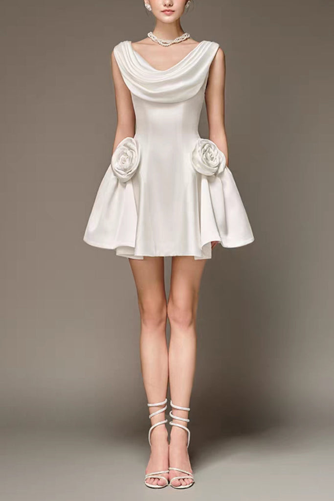 Stylish beautiful dress | 3d flower Pleated Sleeveless Mini Dress - Ideal for special occasions