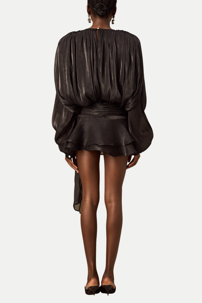 Shop  black dress - Perfect for special occasions | Anzay Pleated Ruffled Hem Mini Dress - Black