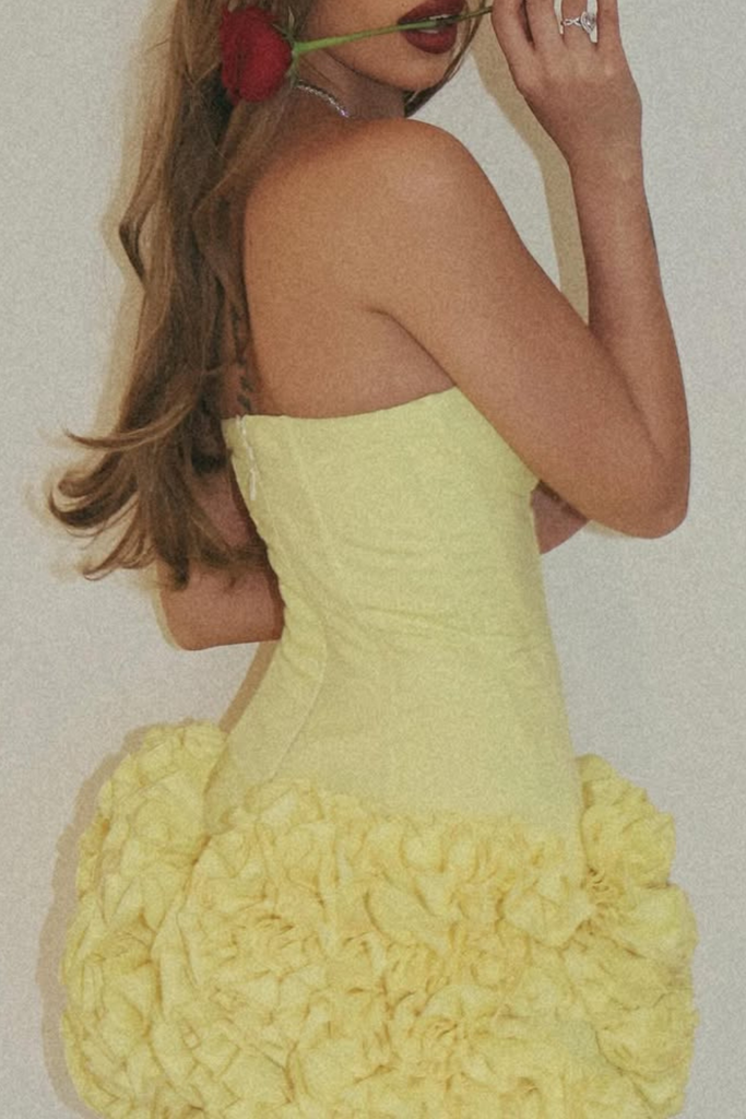 samantha flower embellished mini skirt corset set in yellow - Stylish yellow mini for special occasions | Buy Online