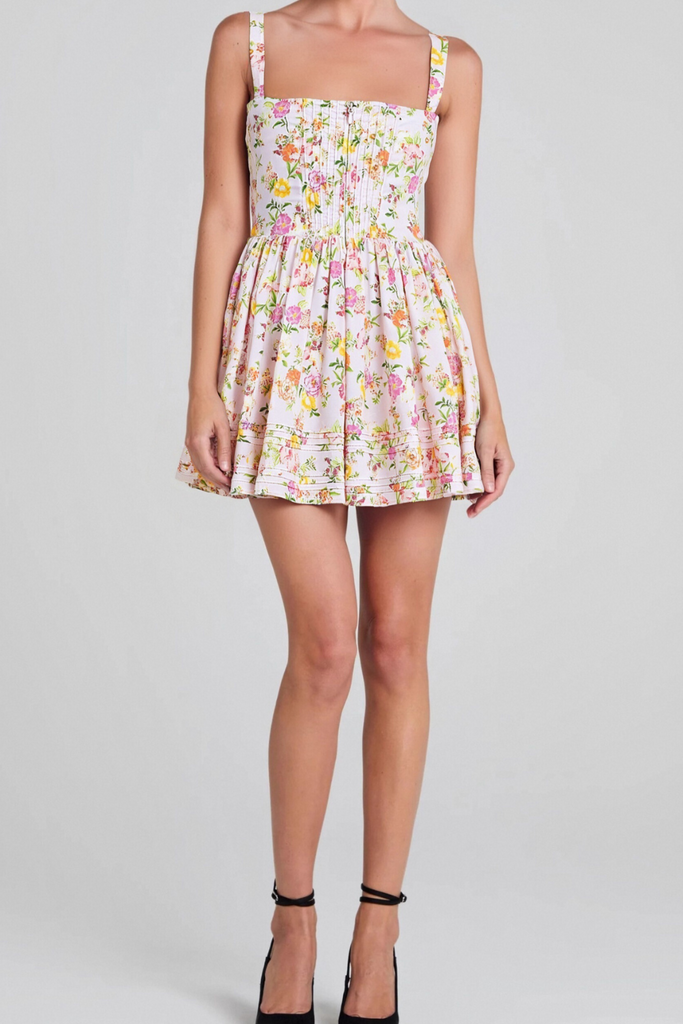 FLORAL PRINTED COTTON MINI DRESS - Stylish beautiful dress for special occasions | Buy Online