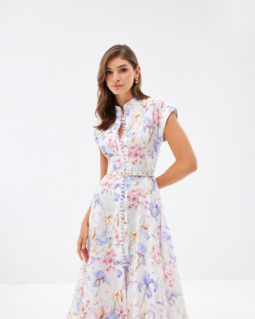 Shop  beautiful dress - Perfect for special occasions | multicolor floral print a-line midi dress