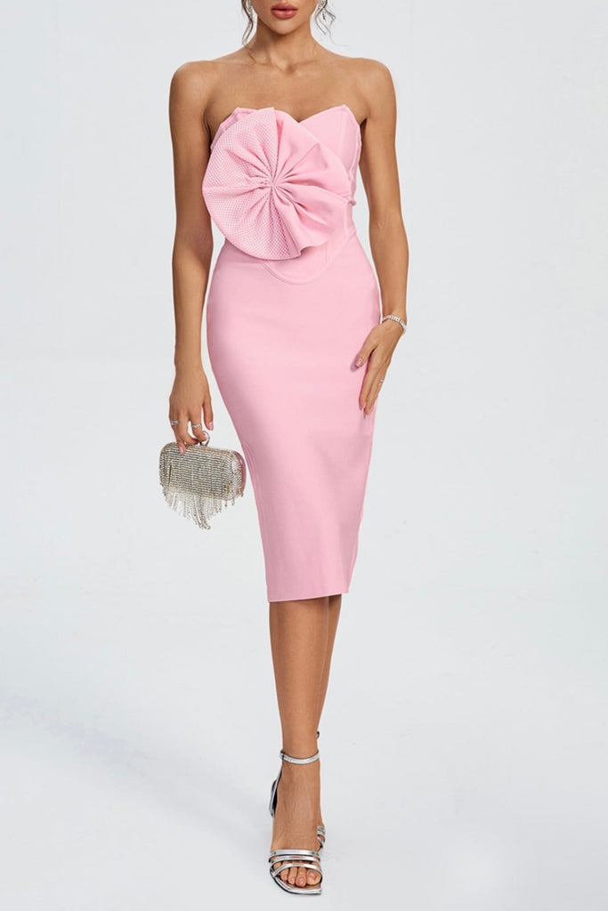 Shop  pink dress - Perfect for special occasions | ANNABELLE BOWKNOT BANDAGE BUSTIER MIDI DRESS IN PINK