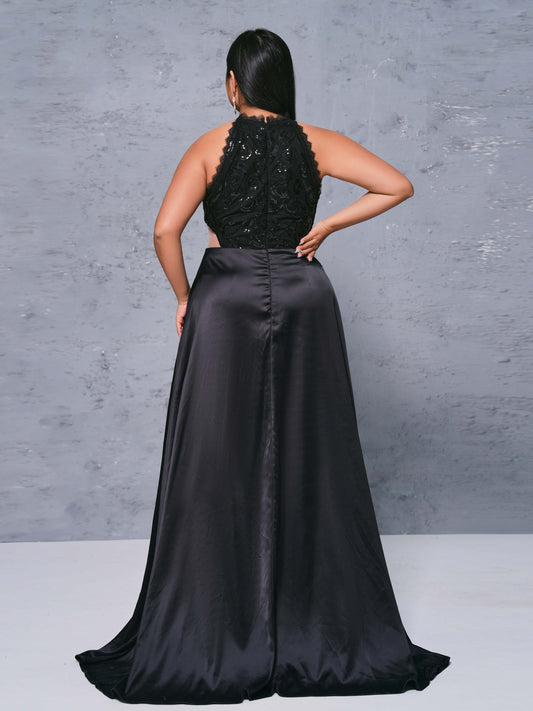 Plus Size Cutout Halter Split Dress