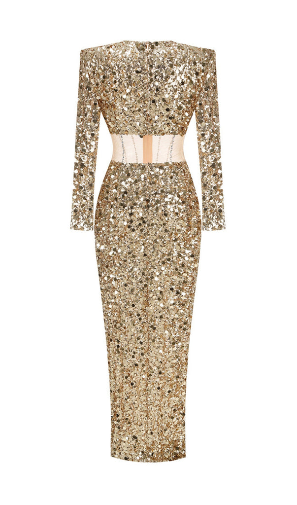 Shop  beautiful dress - Perfect for special occasions | sequin long sleeve maxi dress in gold