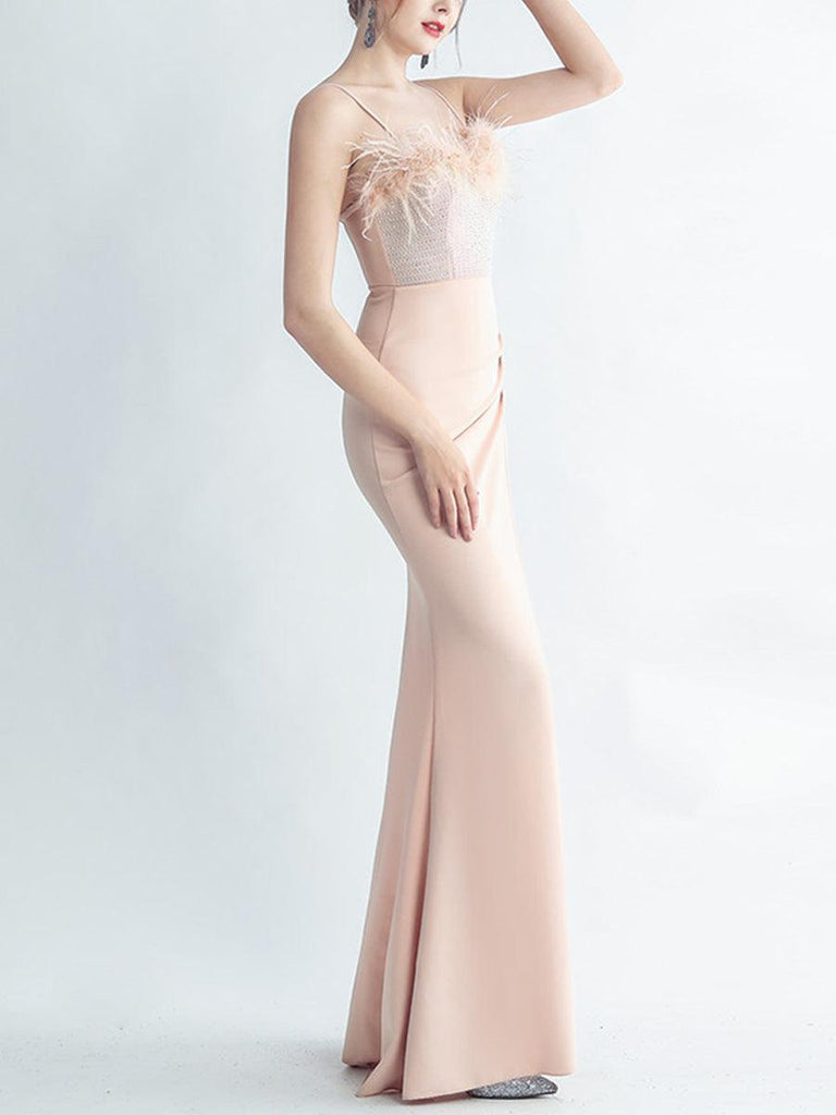 Shop  beautiful dress - Perfect for formal | Feather Spaghetti Rhinestone Formal Dress